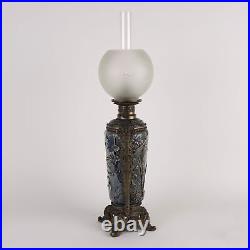 Lampe Ancienne à Huile Style Art Nouveau Céramique Métal Verre