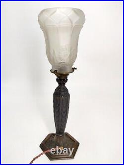 Lampe Art Nouveau Bronze Tulipe Pte De Verre Non-signe