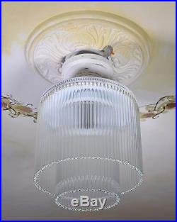 Lampe Art Suspension Deco Antique Belle De Verre Blanc Ancien Plafonnier Forme