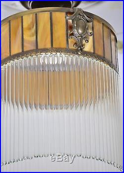 Lampe Art Suspension Deco Antique Belle De Verre Rare Ancien Plafonier Vintage