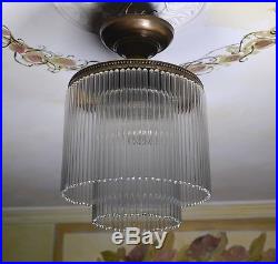 Lampe Art Suspension Deco Antique Belle De Verre Rare Ancien Plafonnier Forme