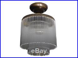 Lampe Art Suspension Deco Antique Belle De Verre Rare Ancien Plafonnier Forme