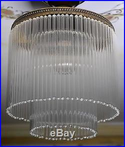 Lampe Art Suspension Deco Antique Belle De Verre Rare Ancien Plafonnier Forme