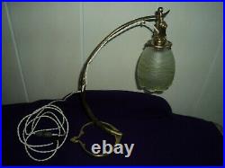 Lampe Bronze Arts & Crafts Benson Tulipe Vaseline Pate De Verre Art Deco 1900