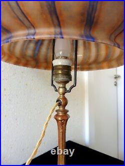 Lampe Champignon Art-Nouveau Pied bronze et abat-jour dôme pâte de verre
