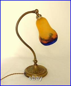 Lampe Col de Cygne pied bronze abat-jour tulipe pâte de verre MULLER LUNÉVILLE