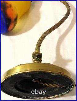 Lampe Col de Cygne pied bronze abat-jour tulipe pâte de verre MULLER LUNÉVILLE