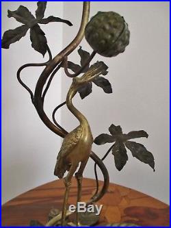 Lampe DAUM NANCY Art Nouveau 1900 bronze tulipe pâte de verre décor Marronniers