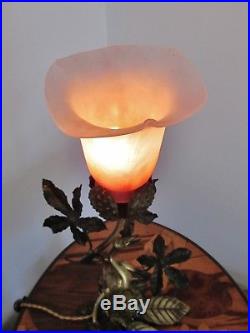 Lampe DAUM NANCY Art Nouveau 1900 bronze tulipe pâte de verre décor Marronniers