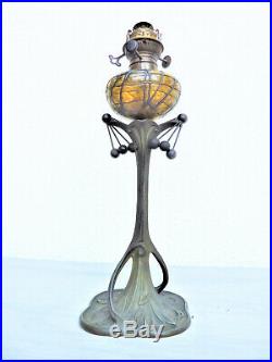 Lampe Pétrole Art Nouveau Verrerie Loetz Signée Oil Lamp Öllampe Antica Lampada