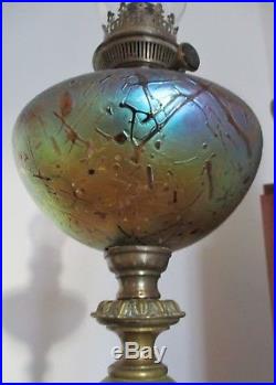 Lampe à pétrole Art Nouveau réservoir verre iridescent Loetz Jugendstil 1900
