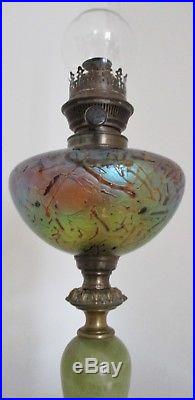 Lampe à pétrole Art Nouveau réservoir verre iridescent Loetz Jugendstil 1900