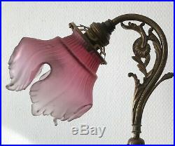 Lampe bureau orientable bronze style Louis XVI tulipe pâte de verre Art nouveau