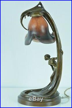Lampe de Bureau Nouille Art nouveau Bronze Pate de Verre HELENE SIBEUD Daum