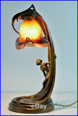 Lampe de Bureau Nouille Art nouveau Bronze Pate de Verre HELENE SIBEUD Daum