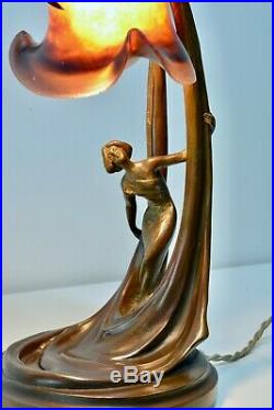 Lampe de Bureau Nouille Art nouveau Bronze Pate de Verre HELENE SIBEUD Daum rare
