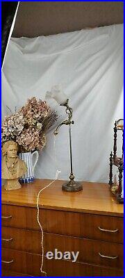 Lampe de Bureau Tulipe Bronze & Verre en Col de Cygne de la Période Art Nouveau