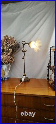 Lampe de Bureau Tulipe Bronze & Verre en Col de Cygne de la Période Art Nouveau