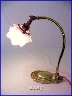 Lampe de bureau pied Col de Cygne bronze avec abat-jour tulipe en pâte de verre