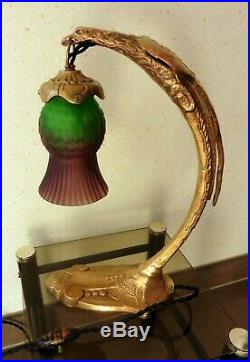Lampe en bronze Aigle avec sa tulipe en pâte de verre SCHNEIDER