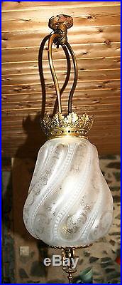 Lampe lustre verre gravé signé st saint Louis cristal gaz art nouveau
