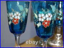 Legras 6 Anciens Verres Liqueur Verrerie Bleu Et Emaille Art Nouveau