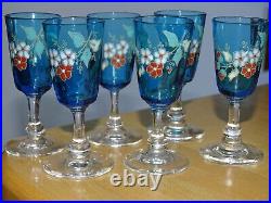 Legras 6 Anciens Verres Liqueur Verrerie Bleu Et Emaille Art Nouveau