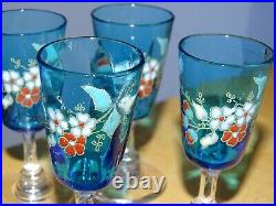 Legras 6 Anciens Verres Liqueur Verrerie Bleu Et Emaille Art Nouveau