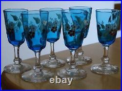 Legras 6 Anciens Verres Liqueur Verrerie Bleu Et Emaille Art Nouveau