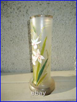 Legras Ancien Vase En Verre Emaille Aux Fleurs Art Nouveau