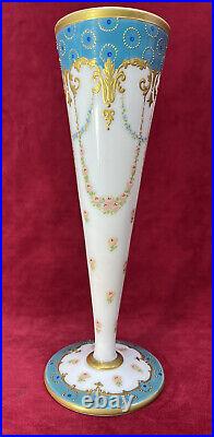 Legras Enamelled Alabaster Glass Vase Opaline Emaille Or Louis XVI Art Nouveau