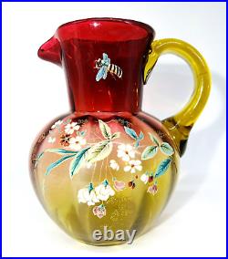 Legras Enamelled Glass Broc Pichet Carafe A Eau Orangeade Legras Emaillé Fleurs