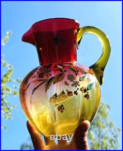 Legras Enamelled Glass Broc Pichet Carafe A Eau Orangeade Legras Emaillé Fleurs