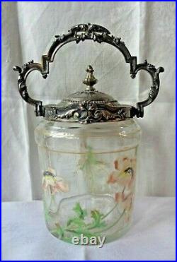 Legras Enamelled Glass Seau Pot A Biscuit Jar Barrel Emaille Fleurs Art Nouveau