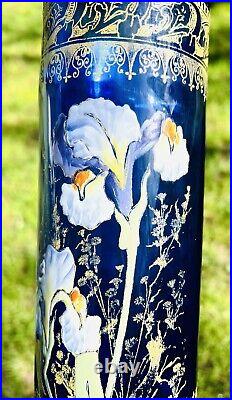 Legras Enamelled Glass Vase Emaille Fleurs Iris Art Nouveau Jugendstil 19eme