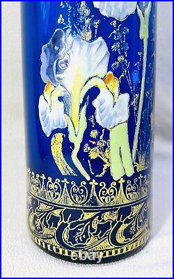 Legras Enamelled Glass Vase Emaille Fleurs Iris Art Nouveau Jugendstil 19eme