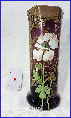 Legras Enamelled Glass Vase Emaille Fleurs Pavots Art Nouveau Jugendstil 19eme