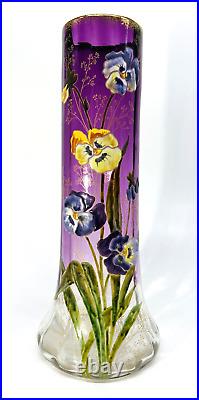 Legras Enamelled Glass Vase Emaille Fleurs Pensee S Art Nouveau Jugendstil 19eme