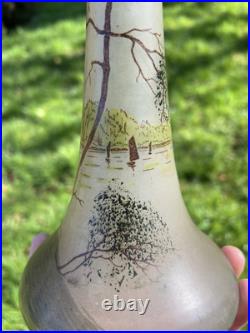 Legras Enamelled Glass Vase Emaille Lacustre Bateau Voilier Art Nouveau 19eme A Legras Enamelled Glass Vase Emaille Lacustre Bateau Voilier Art Nouveau 19eme A