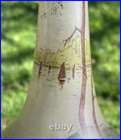 Legras Enamelled Glass Vase Emaille Lacustre Bateau Voilier Art Nouveau 19eme A Legras Enamelled Glass Vase Emaille Lacustre Bateau Voilier Art Nouveau 19eme A