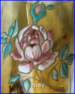 Legras Enamelled Highball Glass Verre Gobelet Emaille Fleurs Roses Art Nouveau A
