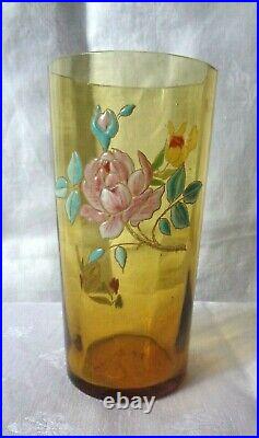 Legras Enamelled Highball Glasses Verre Gobelet Emaille Fleurs Roses Art Nouveau