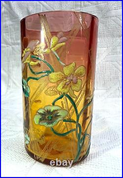 Legras Enamelled Tumbler Glass Verre Gobelet A The Emaille Fleurs Art Nouveau D