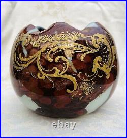 Legras Gold Enamelled Opalescent Glass Vase Opaline Emaille Or 19eme Louis XV Legras Gold Enamelled Opalescent Glass Vase Opaline Emaille Or 19eme Louis XV