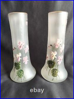 Legras/Montjoye / Paire de vases en verre émaillé aux violettes / Art Nouveau