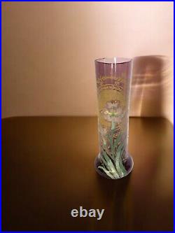 Legras Montjoye, vase violet verre émaillé oillet vers 1900