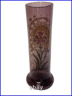 Legras Montjoye, vase violet verre émaillé oillet vers 1900