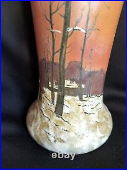 Legras / Paire de vases en verre émaillé décor paysage enneigé / Art Nouveau