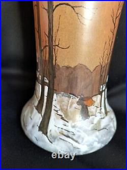 Legras / Paire de vases en verre émaillé décor paysage enneigé / Art Nouveau