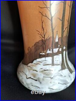 Legras / Paire de vases en verre émaillé décor paysage enneigé / Art Nouveau